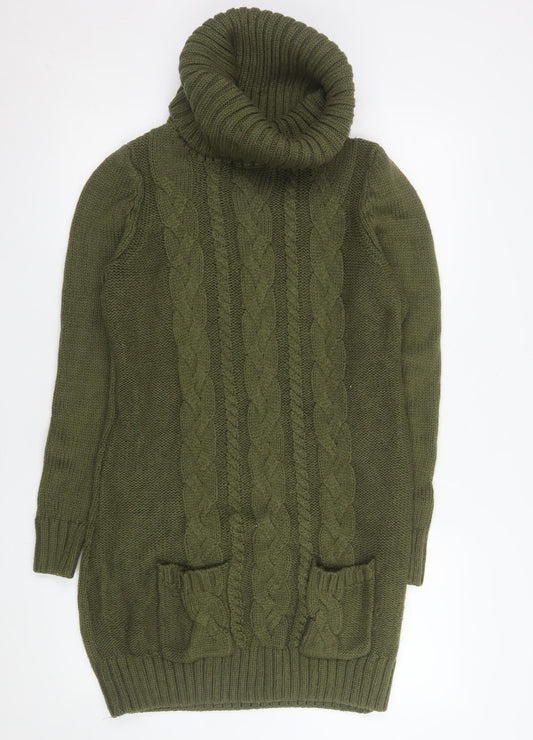 VENUS Women’s Green Cable-Knit Roll Neck Tunic Jumper Size L