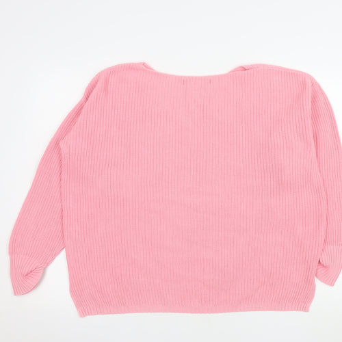 Marks and Spencer Womens Pink Cotton Crew Neck Pullover Jumper L