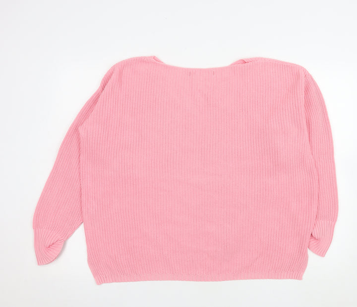 Marks and Spencer Womens Pink Cotton Crew Neck Pullover Jumper L