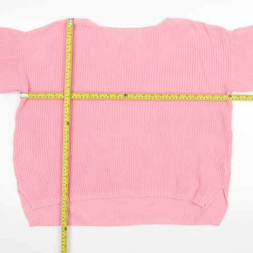 Marks and Spencer Womens Pink Cotton Crew Neck Pullover Jumper L