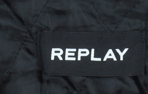 Replay Men’s Black Knit Hooded Lined Full Zip Winter Jacket Size L