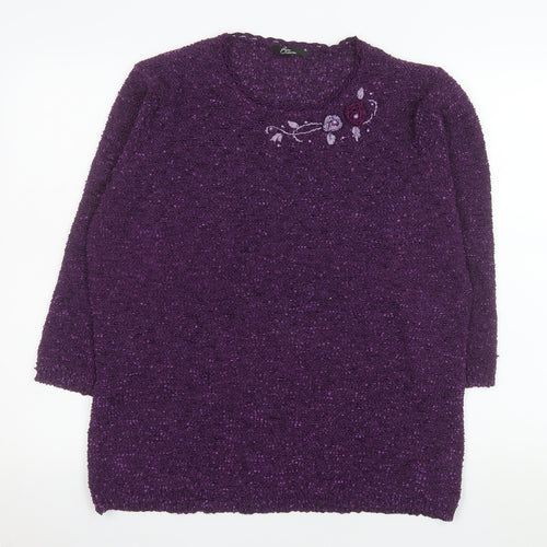 BM Collection Women Purple Embroidered Pullover Jumper XL Polyester