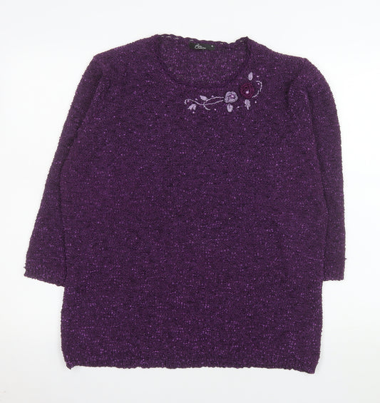 BM Collection Women Purple Embroidered Pullover Jumper XL Polyester