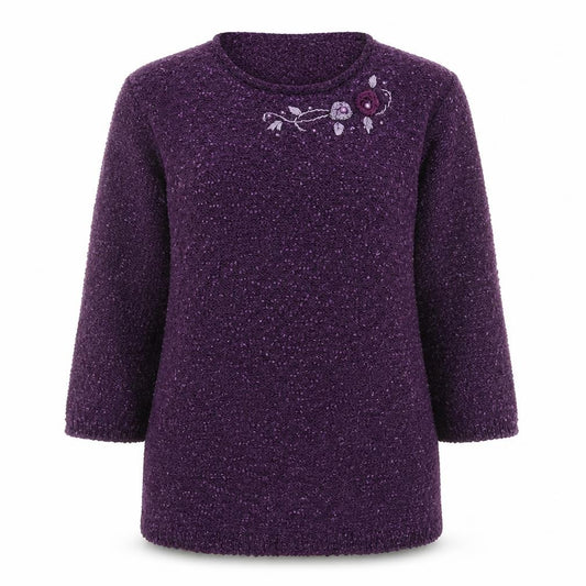 Front view of Bonmarché Women Purple Embroidered jumper XL Polyester