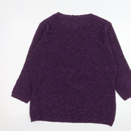 BM Collection Women Purple Embroidered Pullover Jumper XL Polyester