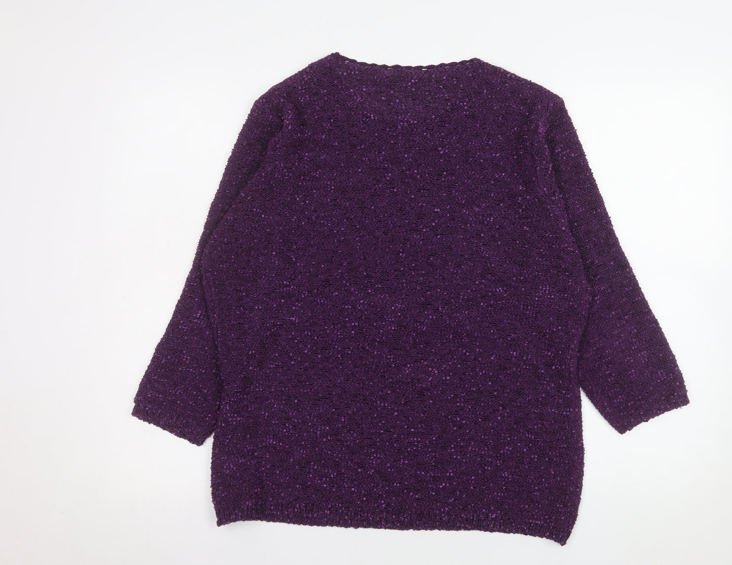 BM Collection Women Purple Embroidered Pullover Jumper XL Polyester