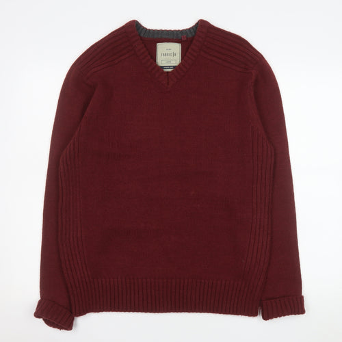 Fabric 8 Men's Red Acrylic V-Neck Pullover Jumper Size L