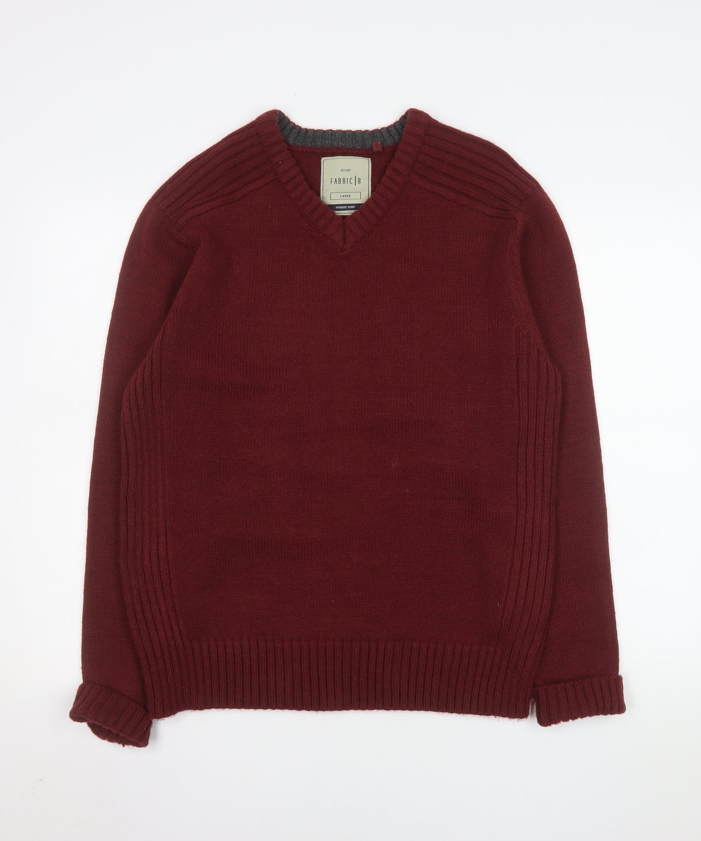Fabric 8 Men's Red Acrylic V-Neck Pullover Jumper Size L