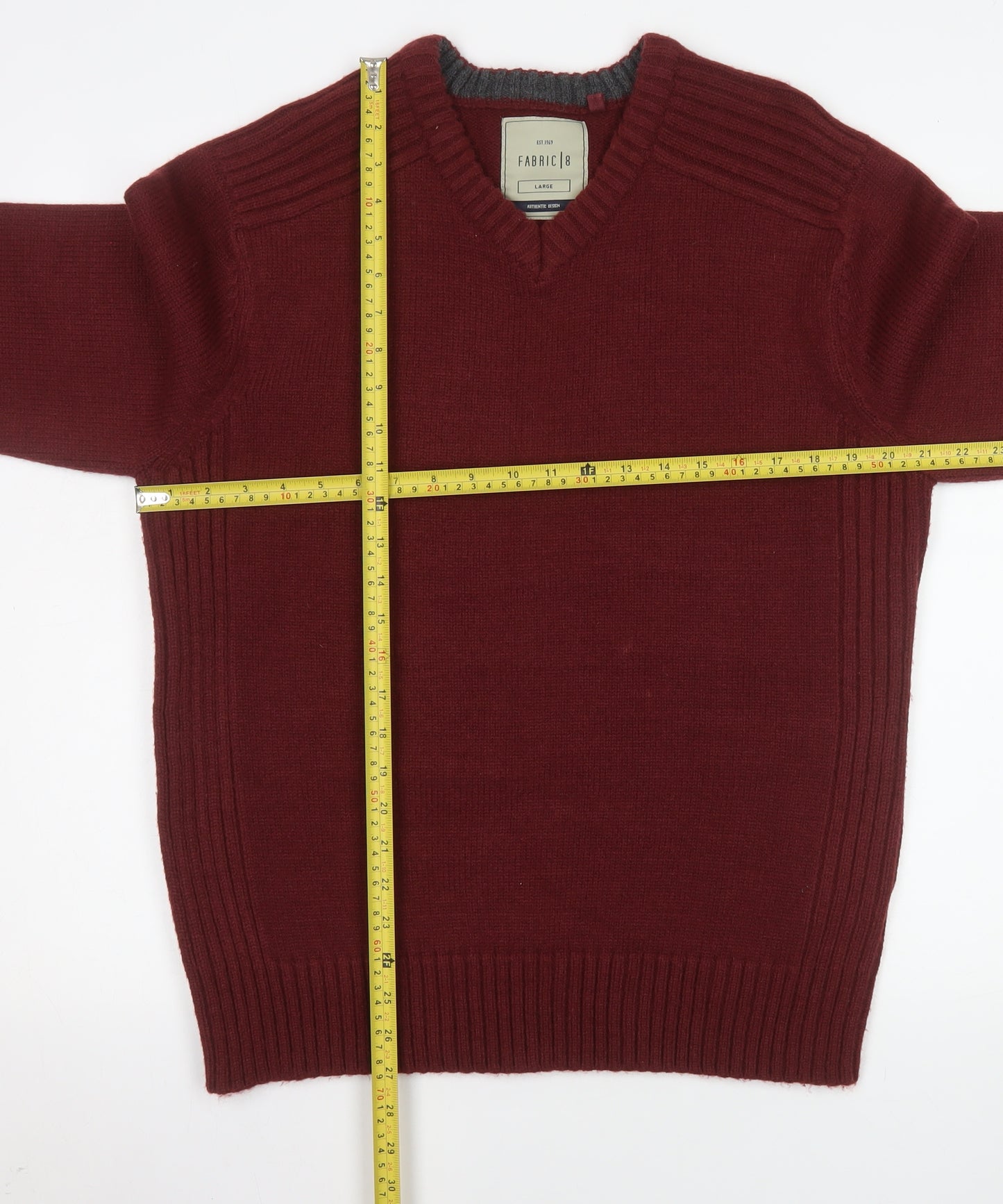 Fabric 8 Men's Red Acrylic V-Neck Pullover Jumper Size L