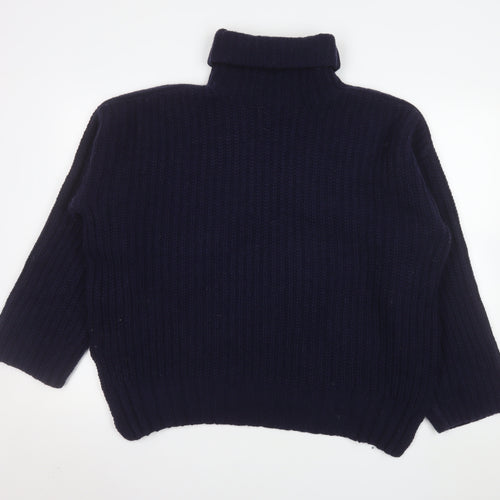 Jigsaw Women's Blue Lambswool Roll Neck Chunky Knit Jumper Size M