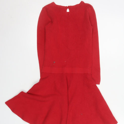GAP Kids Red Knit Long Sleeve Fit & Flare Dress Girls 8-9 Years