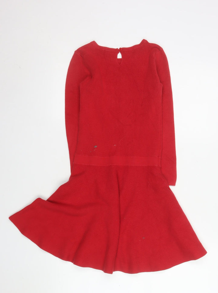GAP Kids Red Knit Long Sleeve Fit & Flare Dress Girls 8-9 Years