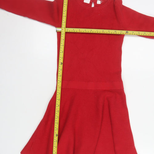 GAP Kids Red Knit Long Sleeve Fit & Flare Dress Girls 8-9 Years