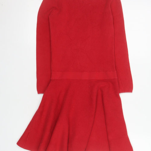 GAP Kids Red Knit Long Sleeve Fit & Flare Dress Girls 8-9 Years