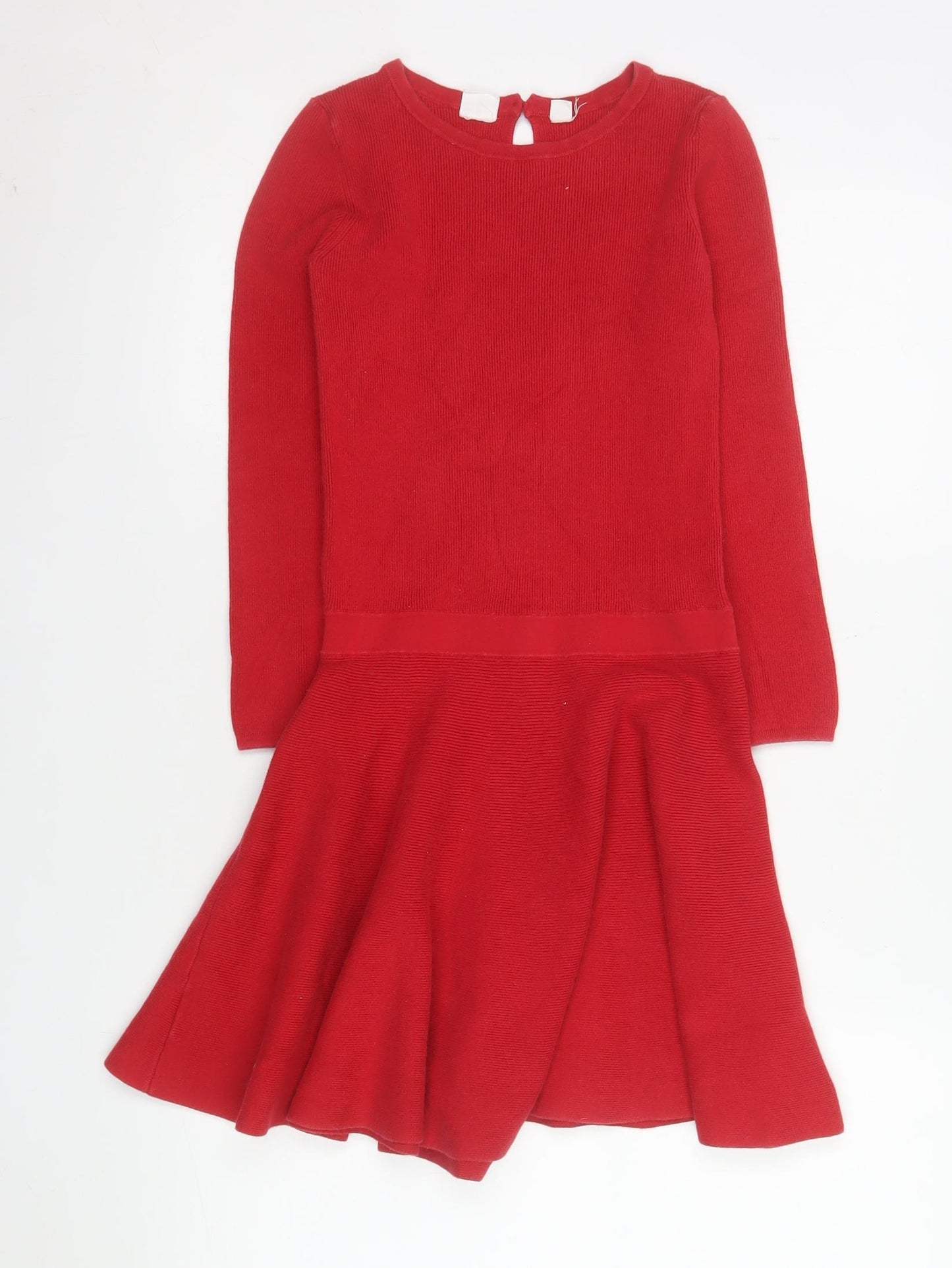 GAP Kids Red Knit Long Sleeve Fit & Flare Dress Girls 8-9 Years