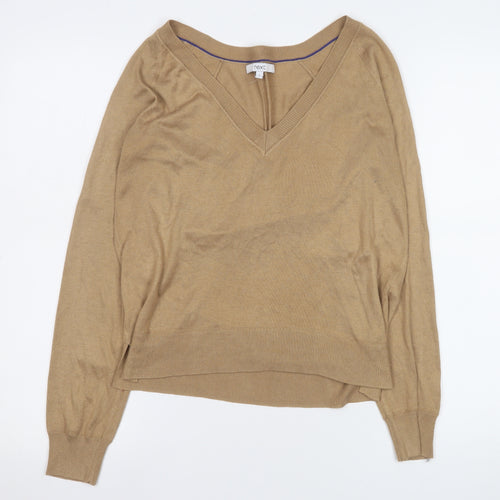 Next Women's Beige V-Neck Long Sleeve Knit Blouse Size 8