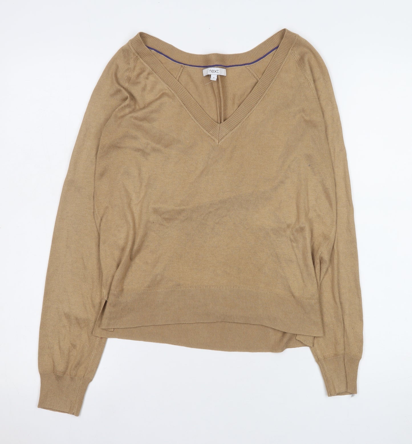 Next Women's Beige V-Neck Long Sleeve Knit Blouse Size 8