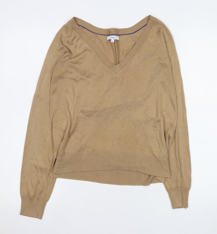 Next Women's Beige V-Neck Long Sleeve Knit Blouse Size 8
