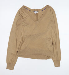 Next Women's Beige V-Neck Long Sleeve Knit Blouse Size 8