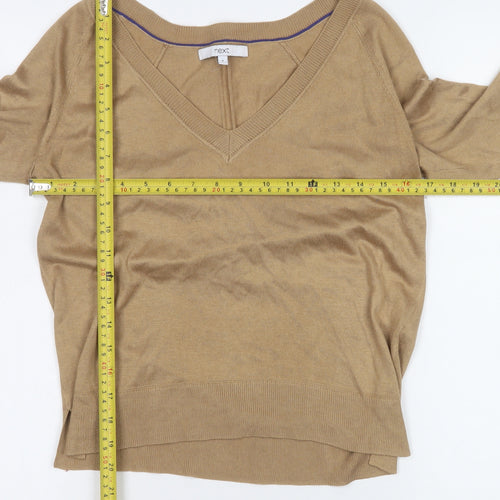 Next Women's Beige V-Neck Long Sleeve Knit Blouse Size 8