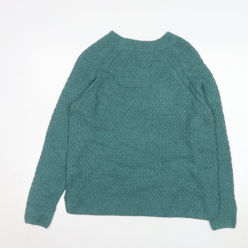 FatFace Women’s Green Waffle-Knit Crew Neck Pullover Jumper Size 14