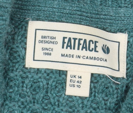 FatFace Women’s Green Waffle-Knit Crew Neck Pullover Jumper Size 14