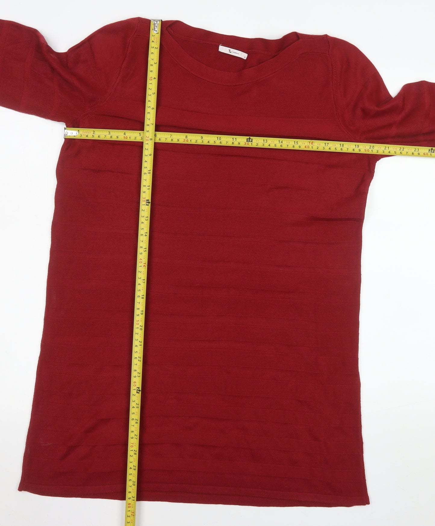 Tu Women Red Acrylic Long Sleeve Jumper Dress Size 12