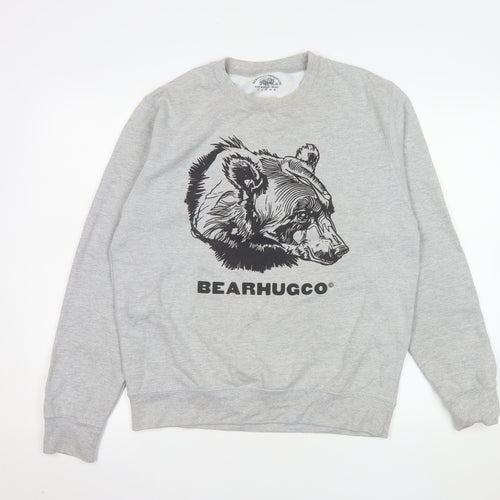 BearhugCo Men Grey Graphic Print Crew Neck Sweatshirt M