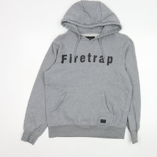 Firetrap Mens Grey Pullover Hoodie Medium Logo Fleece Sweatshirt