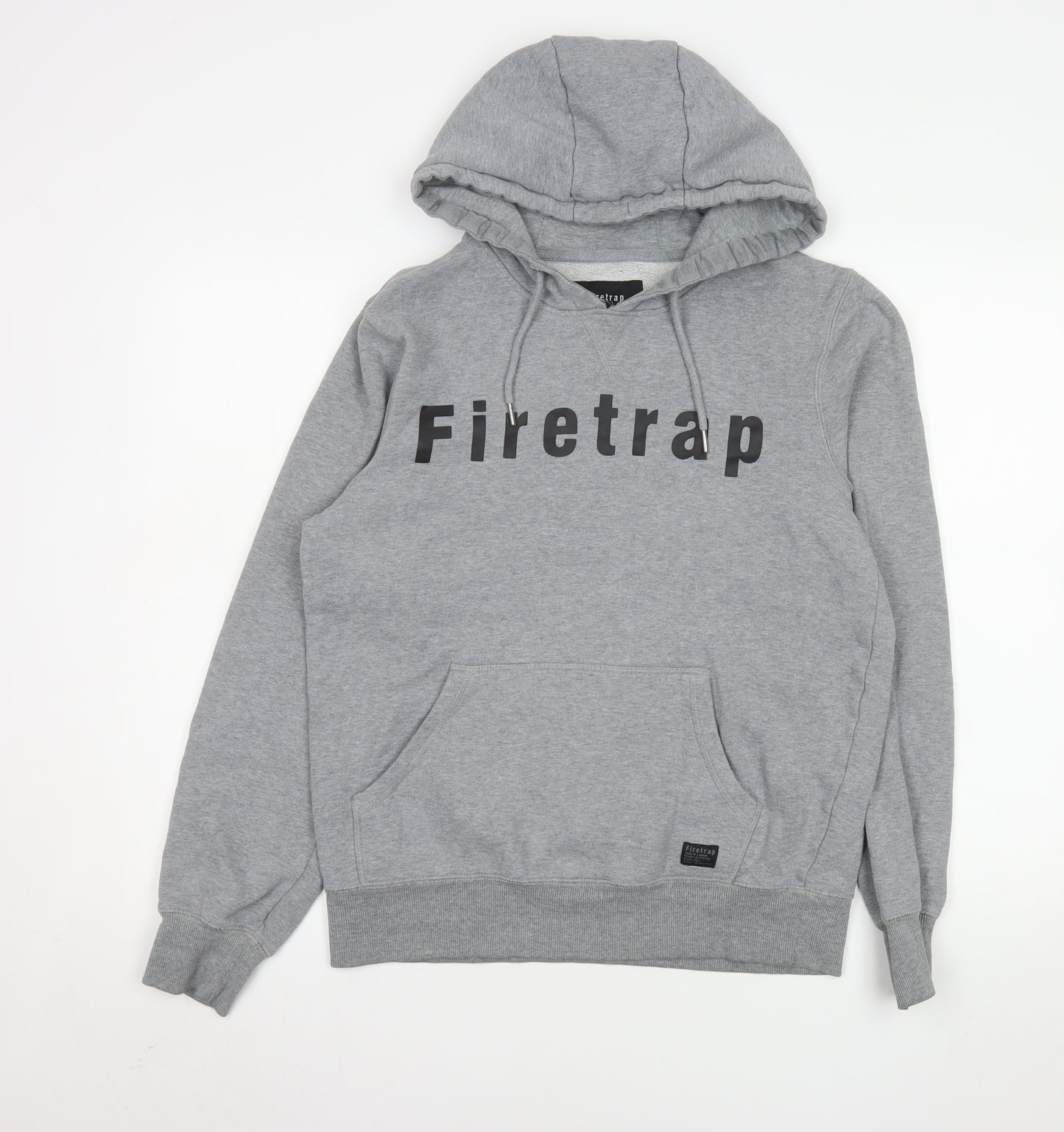 Firetrap Mens Grey Pullover Hoodie Medium Logo Fleece Sweatshirt