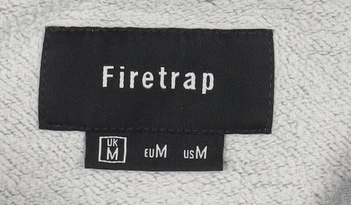 Firetrap Mens Grey Pullover Hoodie Medium Logo Fleece Sweatshirt