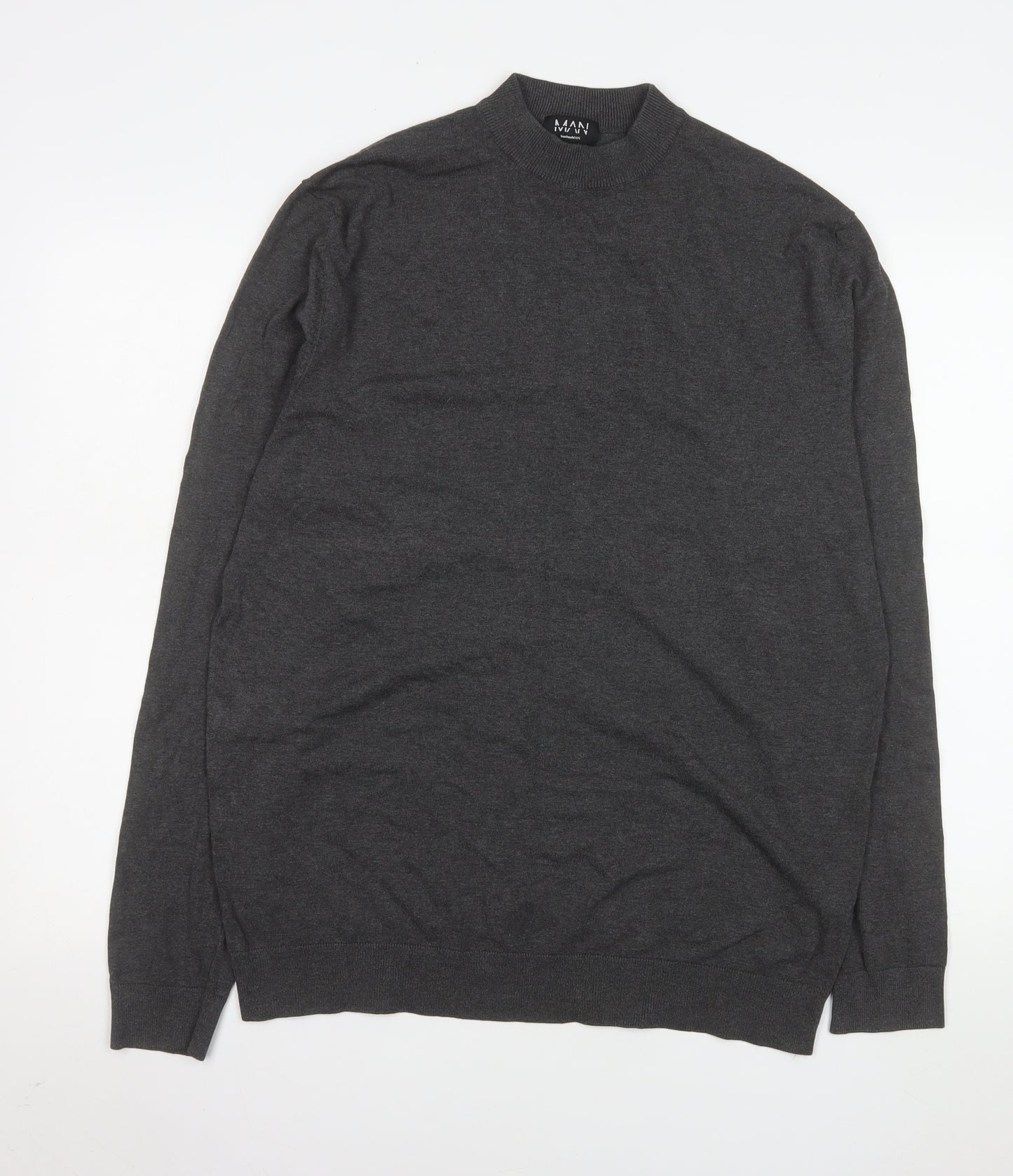 boohooMAN Men's Grey Mock Neck Long Sleeve Lightweight Pullover Jumper XL