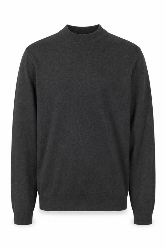 Front view of boohooMAN Men's Grey Mock Neck Long Sleeve Lightweight jumper XL