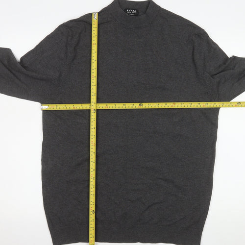 boohooMAN Men's Grey Mock Neck Long Sleeve Lightweight Pullover Jumper XL