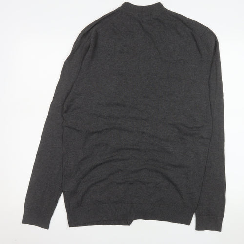 boohooMAN Men's Grey Mock Neck Long Sleeve Lightweight Pullover Jumper XL