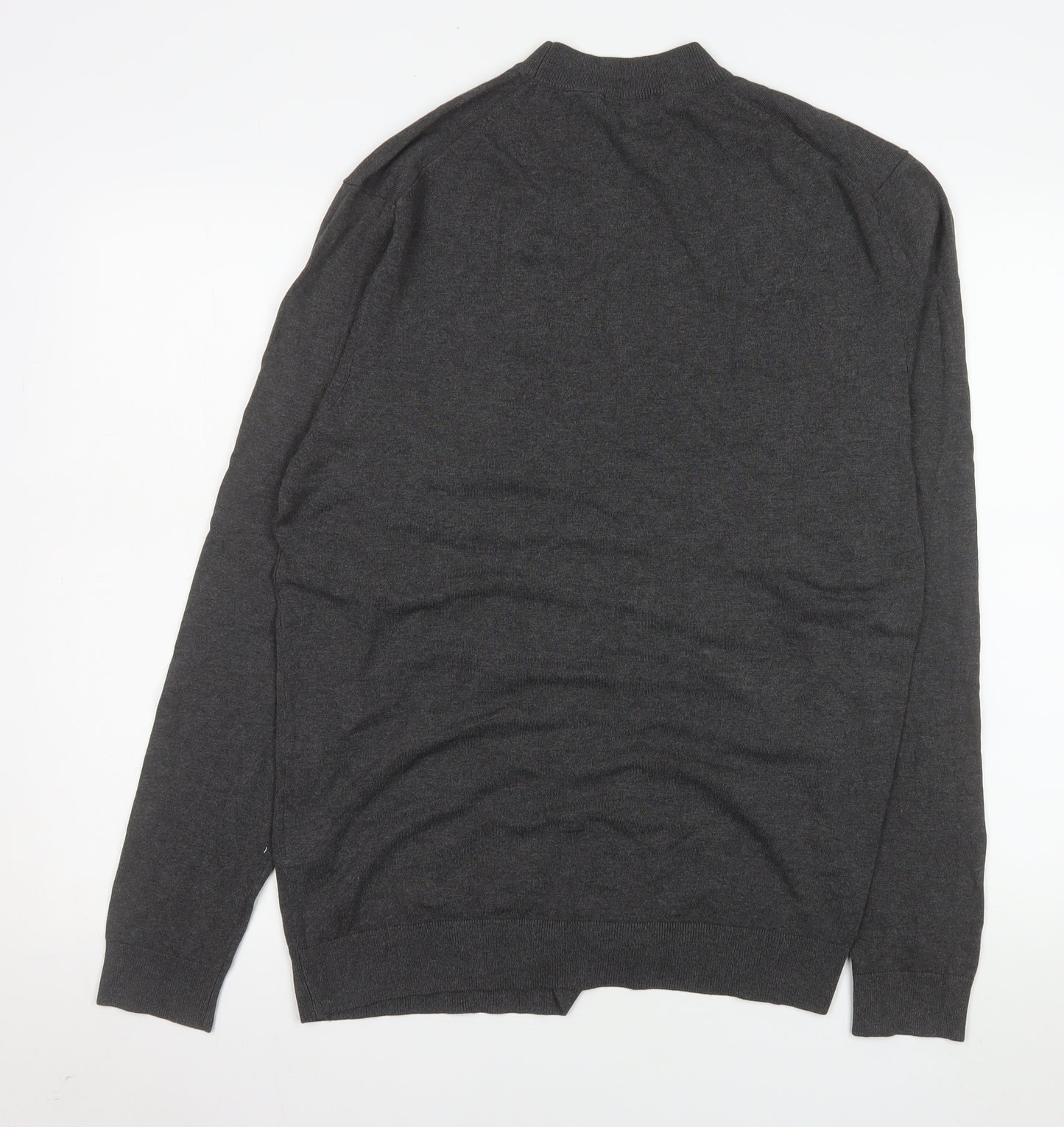 boohooMAN Men's Grey Mock Neck Long Sleeve Lightweight Pullover Jumper XL