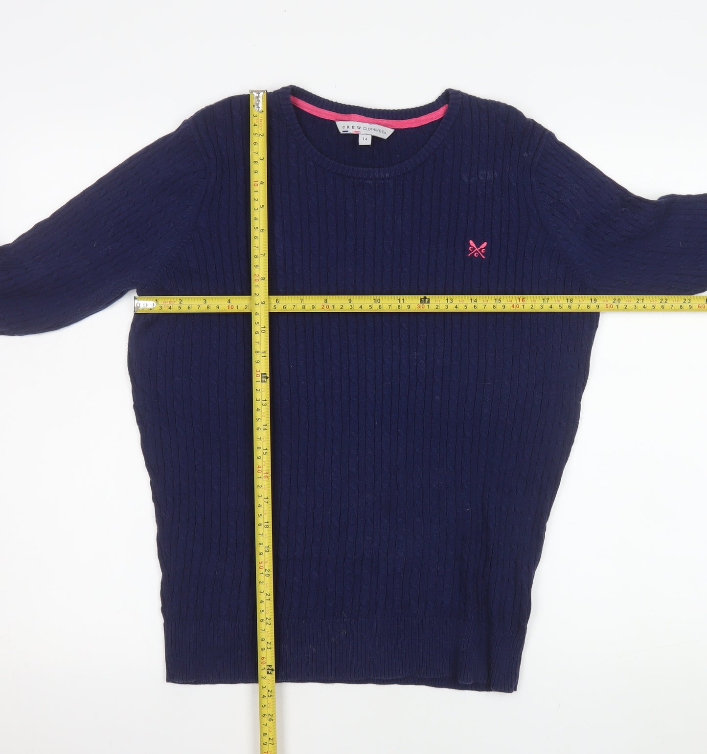 Crew Clothing Co. Women’s Blue Cotton Cable Knit Jumper Size 14