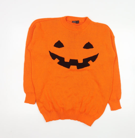 Boohoo Women's Orange Halloween Pumpkin Knit Jumper Size L