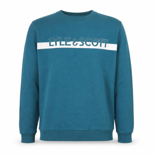 Front view of Lyle & Scott Men's Blue XL Pullover Sweatshirt Crew Neck Cotton
