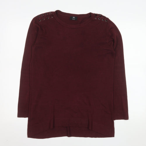 F&F Women Burgundy Long Sleeve Jumper UK 14 Eyelet Detail Knit