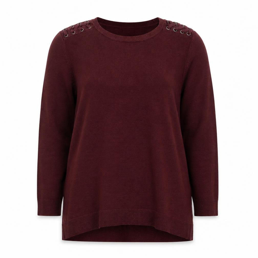 F&F Women Burgundy Long Sleeve Jumper UK 14 Eyelet Detail Knit