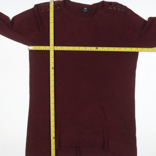 F&F Women Burgundy Long Sleeve Jumper UK 14 Eyelet Detail Knit
