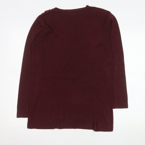 F&F Women Burgundy Long Sleeve Jumper UK 14 Eyelet Detail Knit