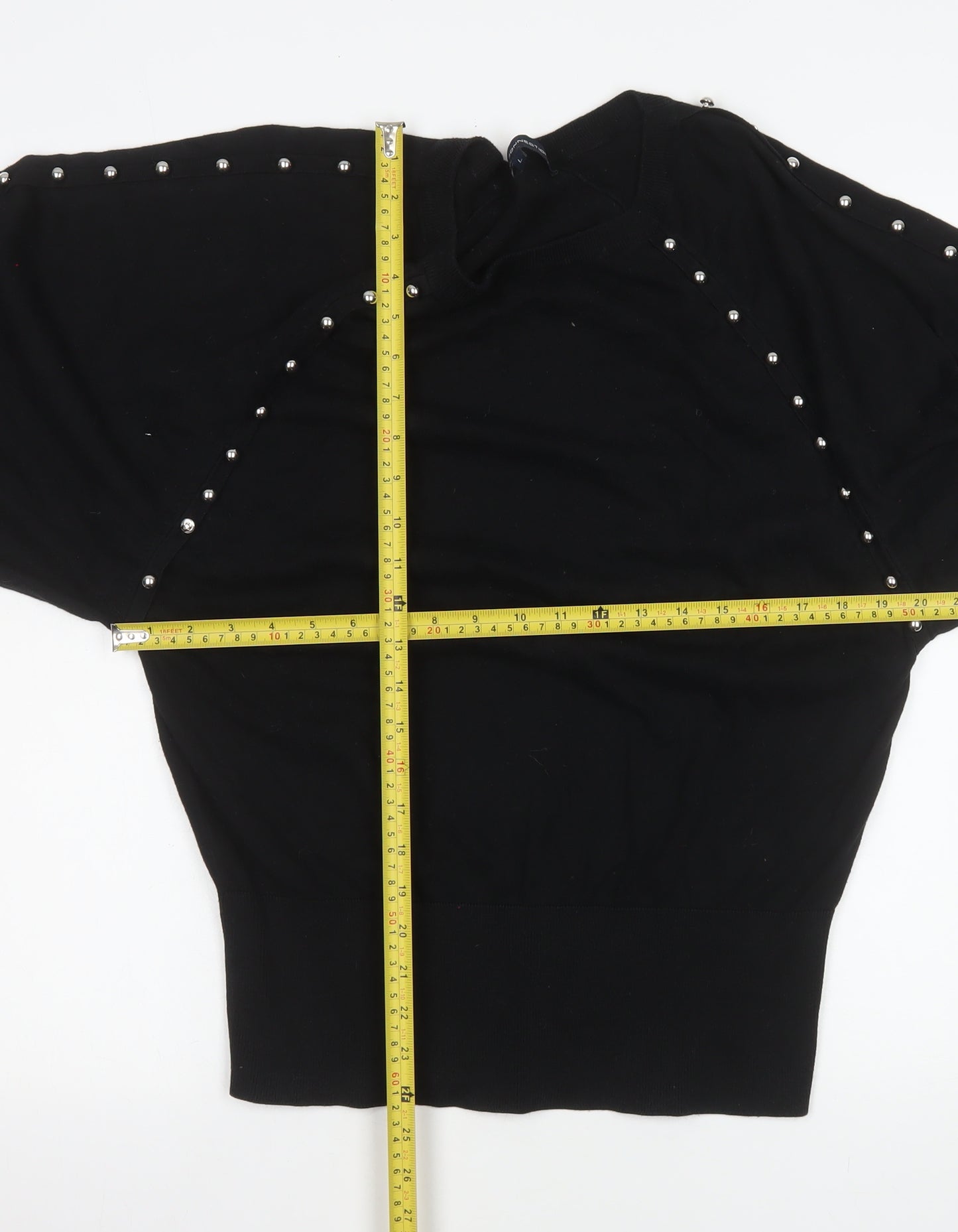 French Connection Women's Black Studded Long Sleeve Jumper Size L