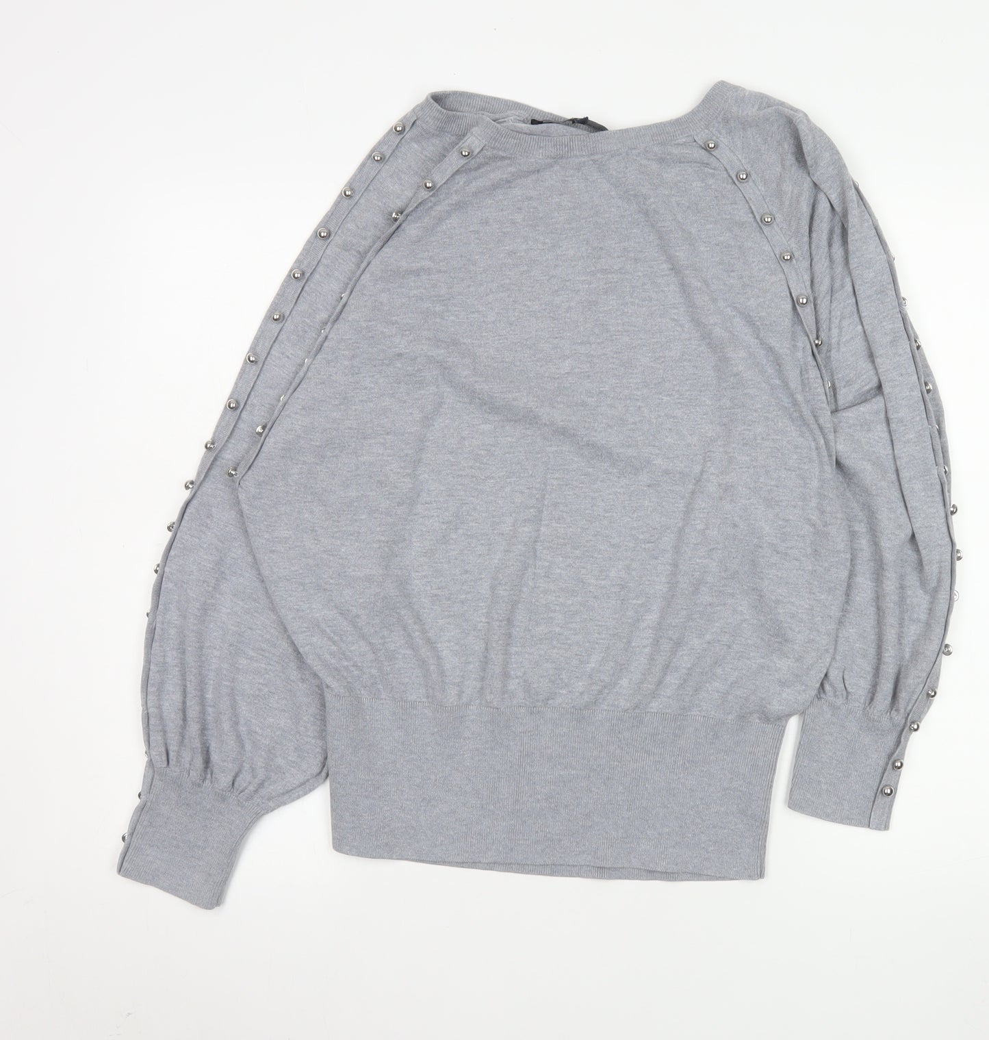 French Connection Women's Grey Studded Boat Neck Jumper XL