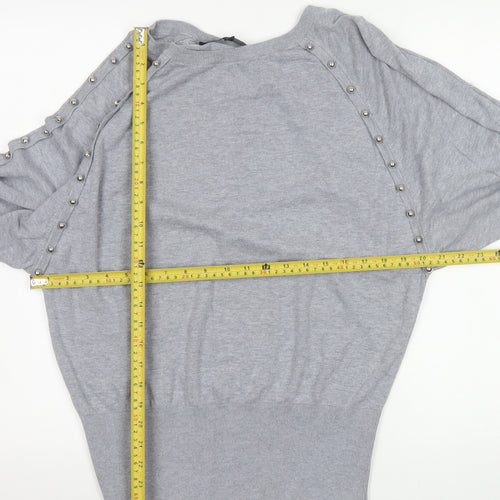 French Connection Women's Grey Studded Boat Neck Jumper XL