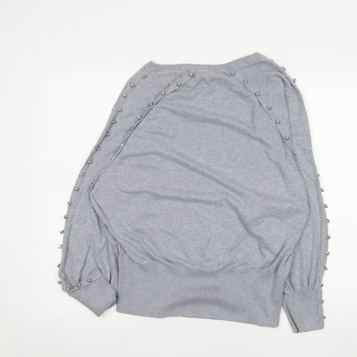 French Connection Women's Grey Studded Boat Neck Jumper XL