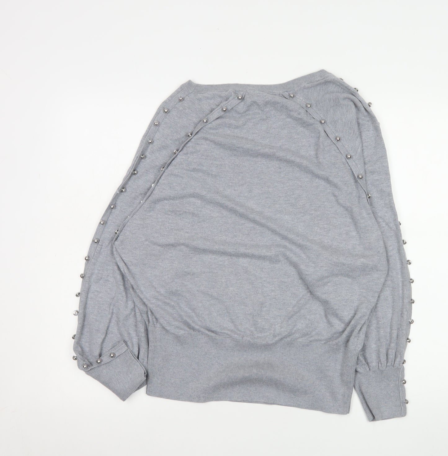French Connection Women's Grey Studded Boat Neck Jumper XL