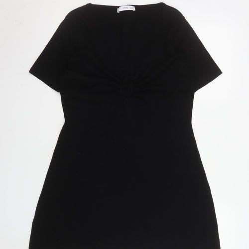 Mango Women's Black Short Sleeve Ruched Bodycon Dress Size 16