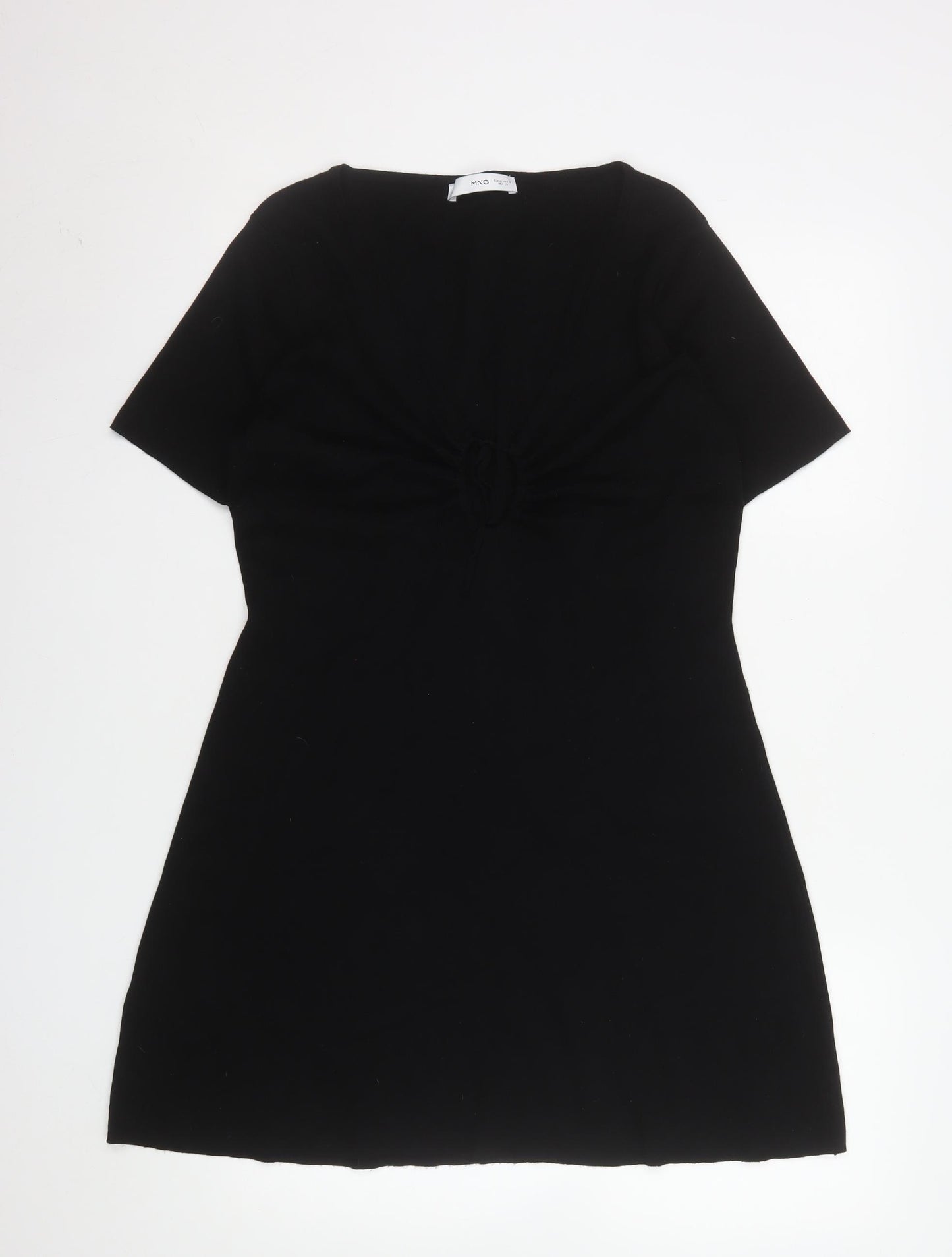 Mango Women's Black Short Sleeve Ruched Bodycon Dress Size 16
